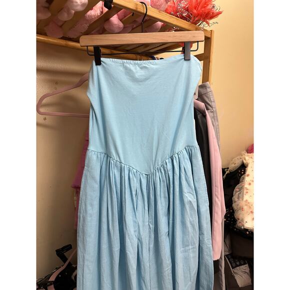 Free People Onda Drop Waist Tube Midi Dress Size Medium Light Blue - Picture 9 of 11
